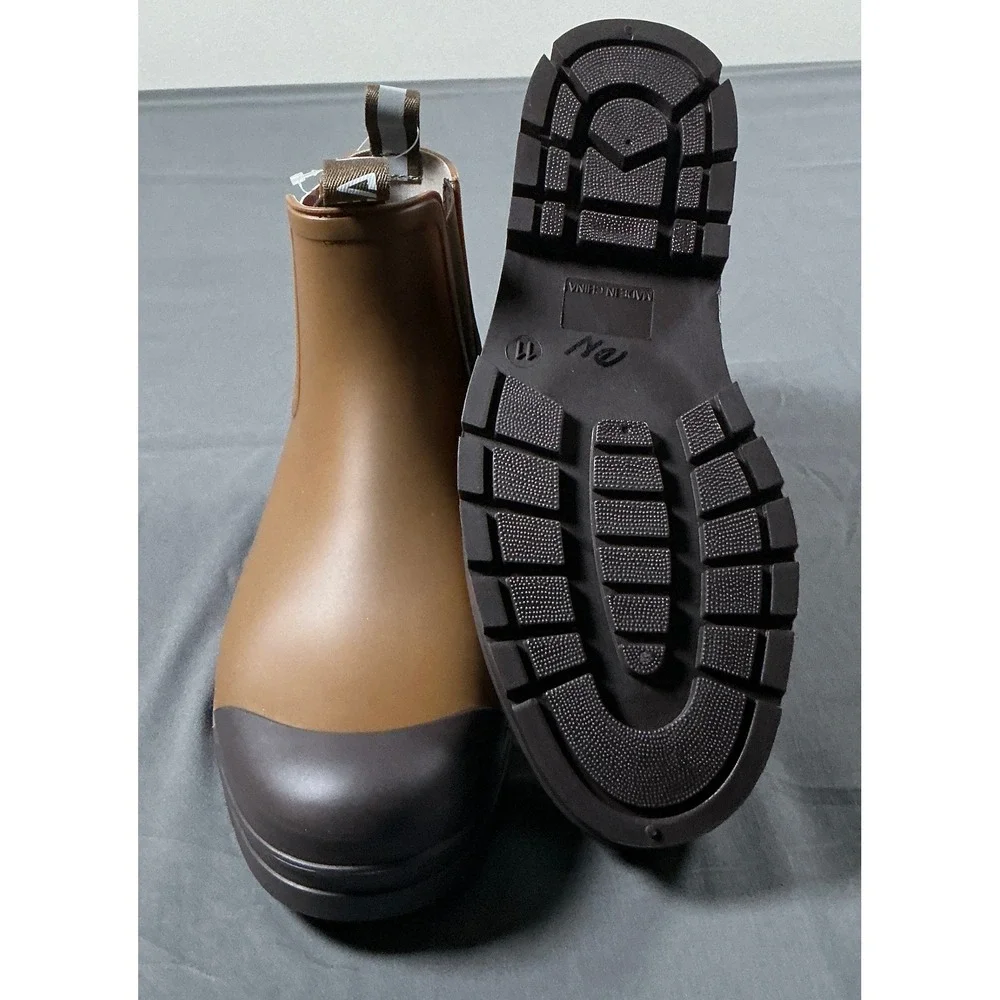 Hisea Womens Brown Waterproof Chelsea Rain Boots Rubber Lug Sole Size 11 NEW